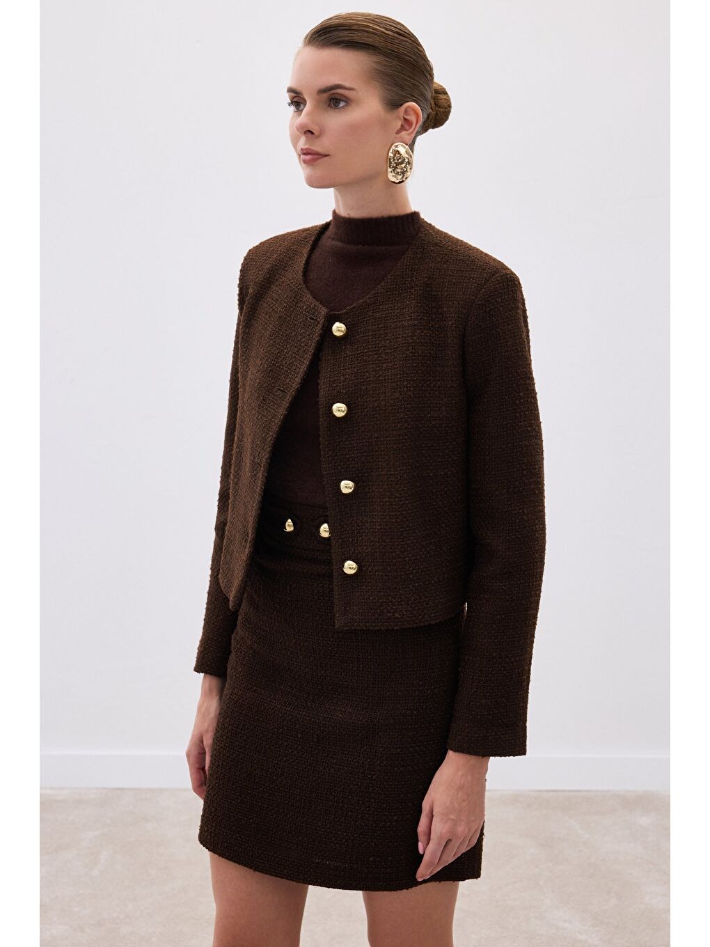 Kahverengi Kısa Tüvit Ceket - Kahve-5