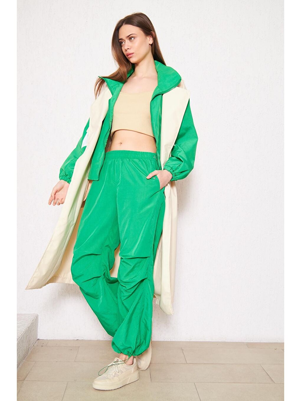 Kadın Bol Beli Lastikli Jogger Yeşil Eşofman Altı