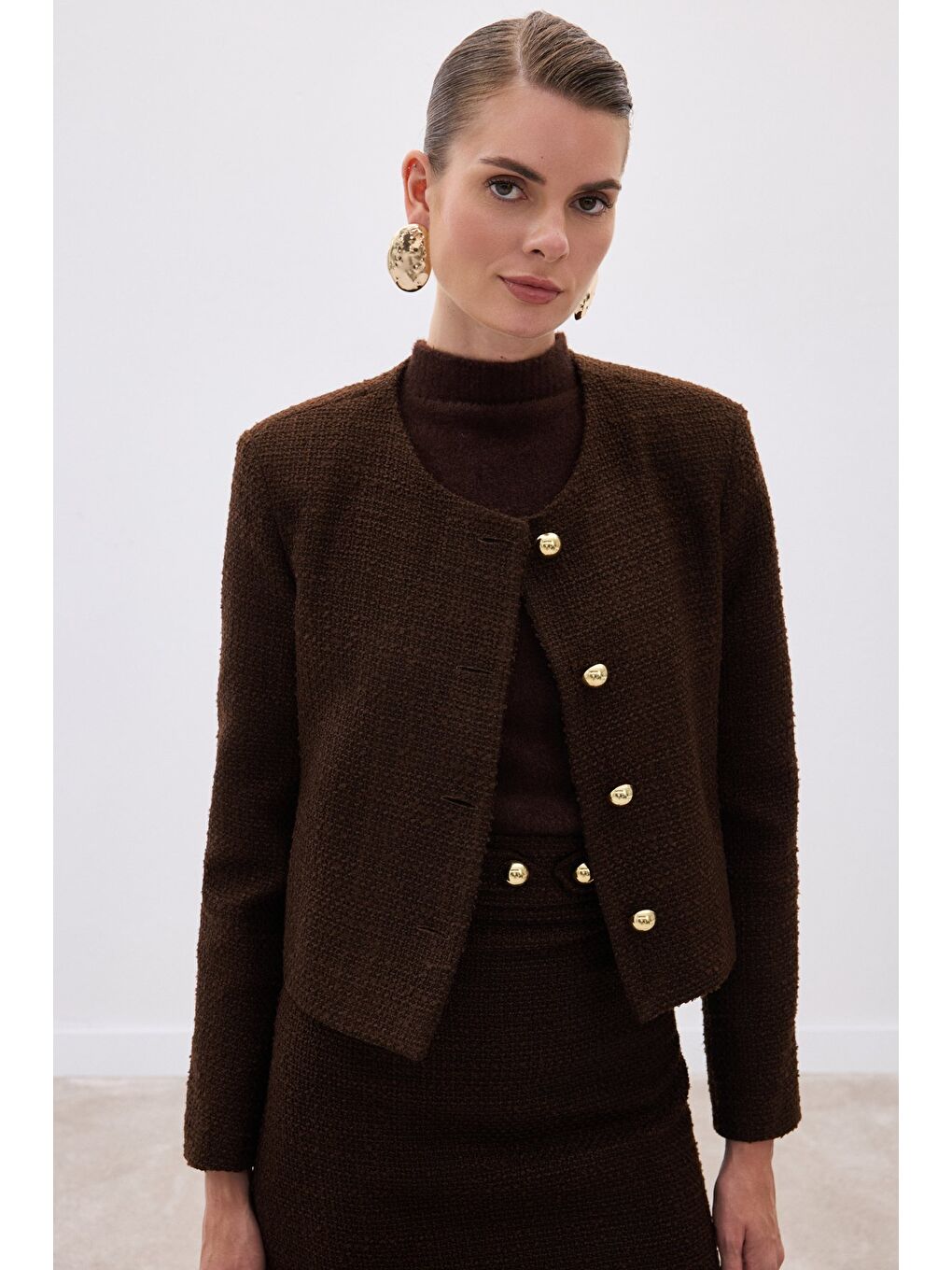 Kahverengi Kısa Tüvit Ceket - Kahve-6