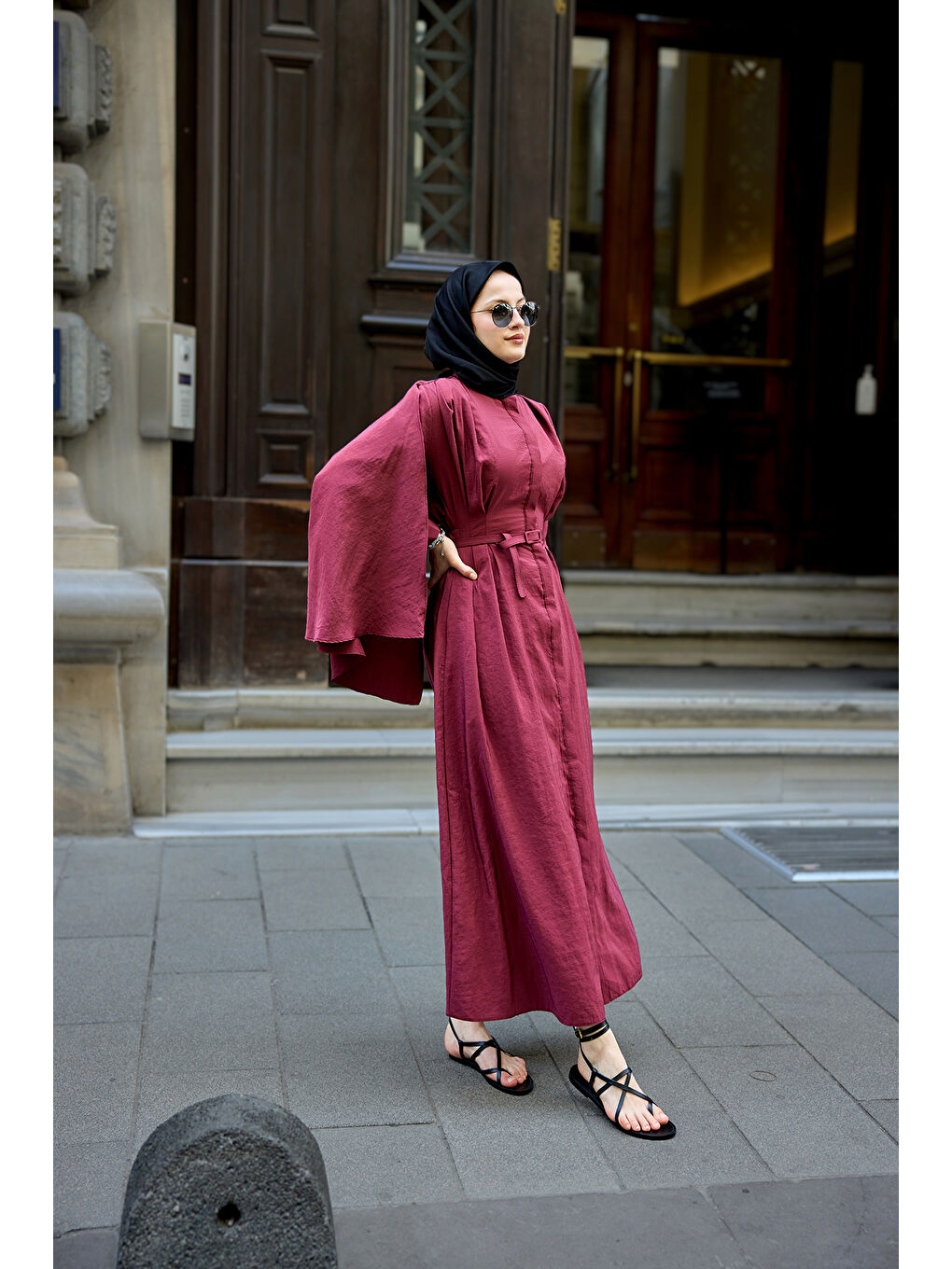 Kadın Pelerinli Elbise Bordo-1