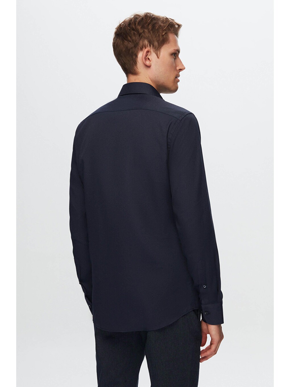 Slim Fit Lacivert Armürlü Gömlek-3