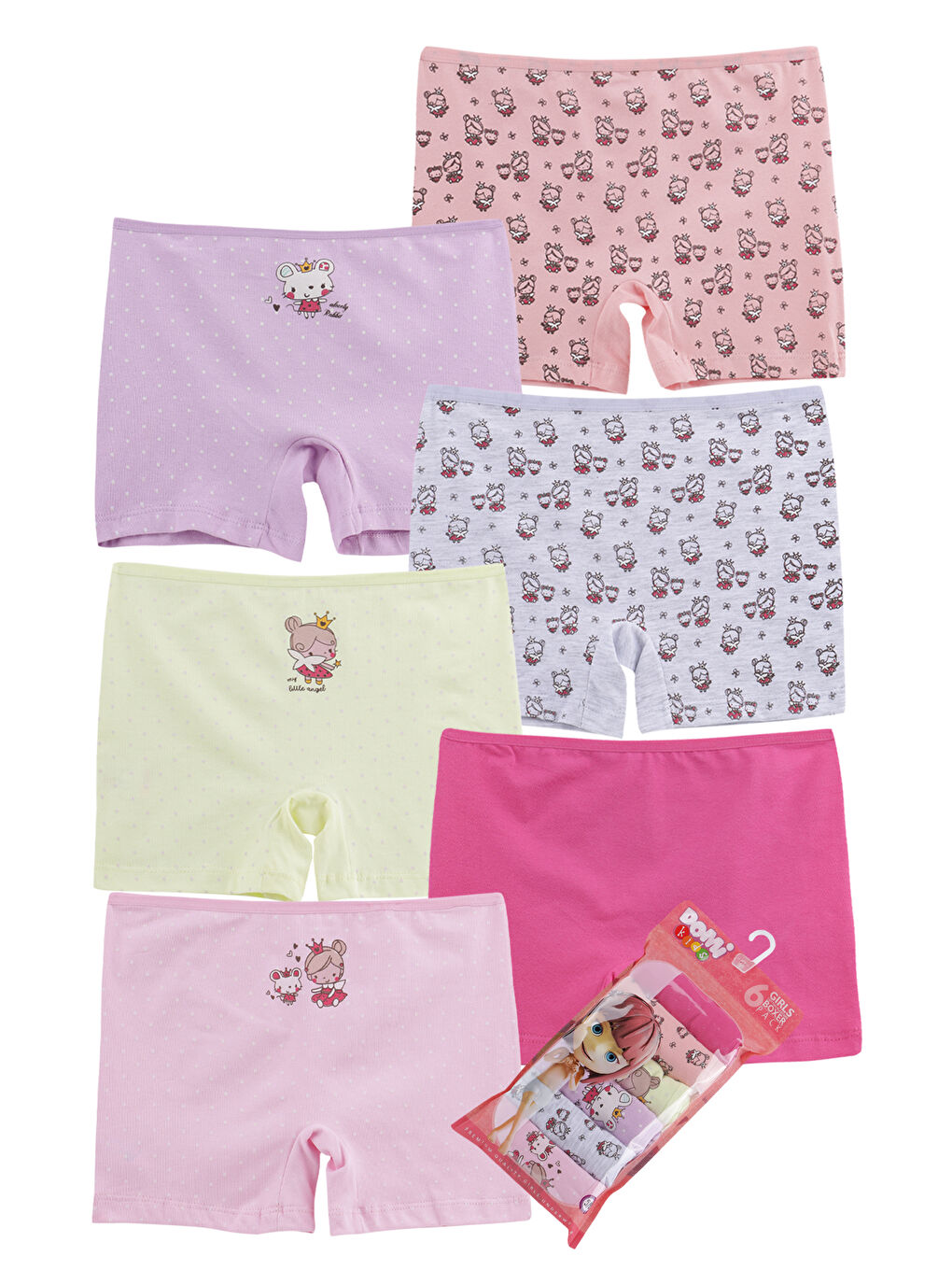 Kız Çocuk Pembe Pamuklu Boxer 6'lı Paket