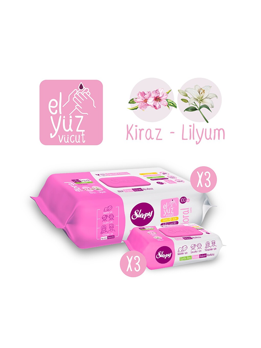 Floral Kişisel Bakım Havlusu 3x100 (300 Yaprak) + Çanta Boy 3x25 (75 Yaprak)-1