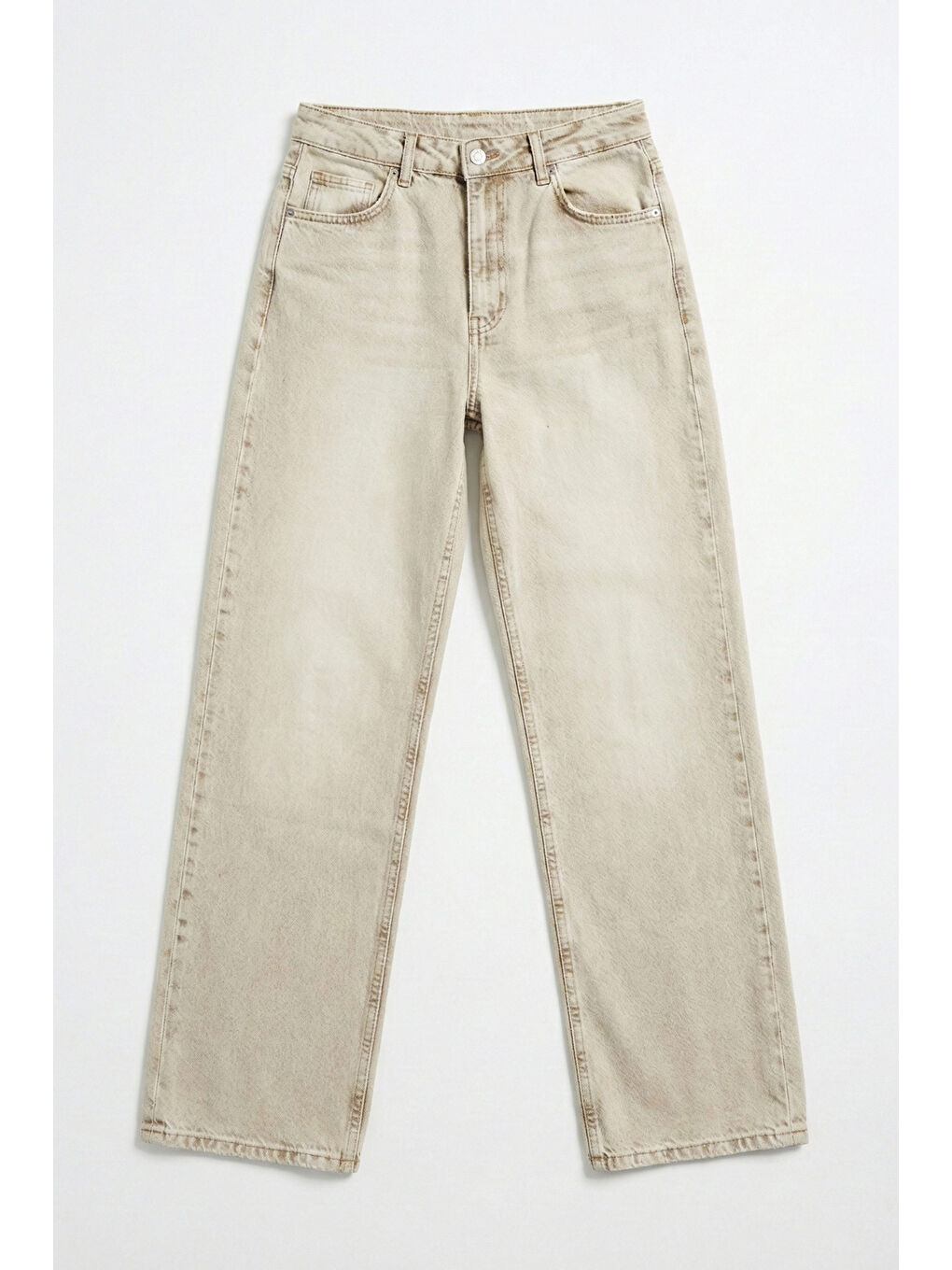 Bej Kadın Taş Renk 4s6-76 Straight Fit Yüksek Bel Komfort Kumaş Denim Jean-4