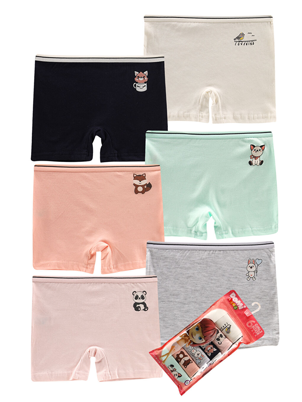 Karışık Kız Çocuk Pembe Pamuklu Boxer 6'lı Paket