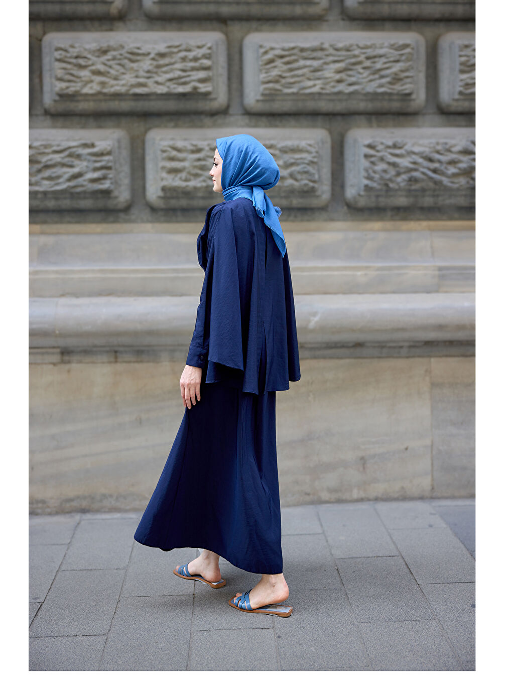 Kadın Pelerinli Elbise Lacivert-2