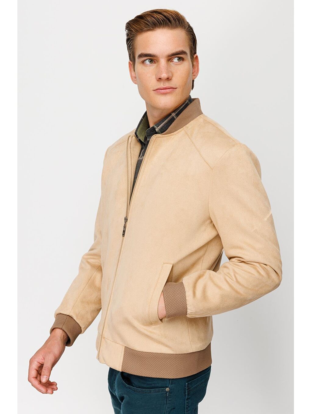 Erkek Bej   Süet Mont-4