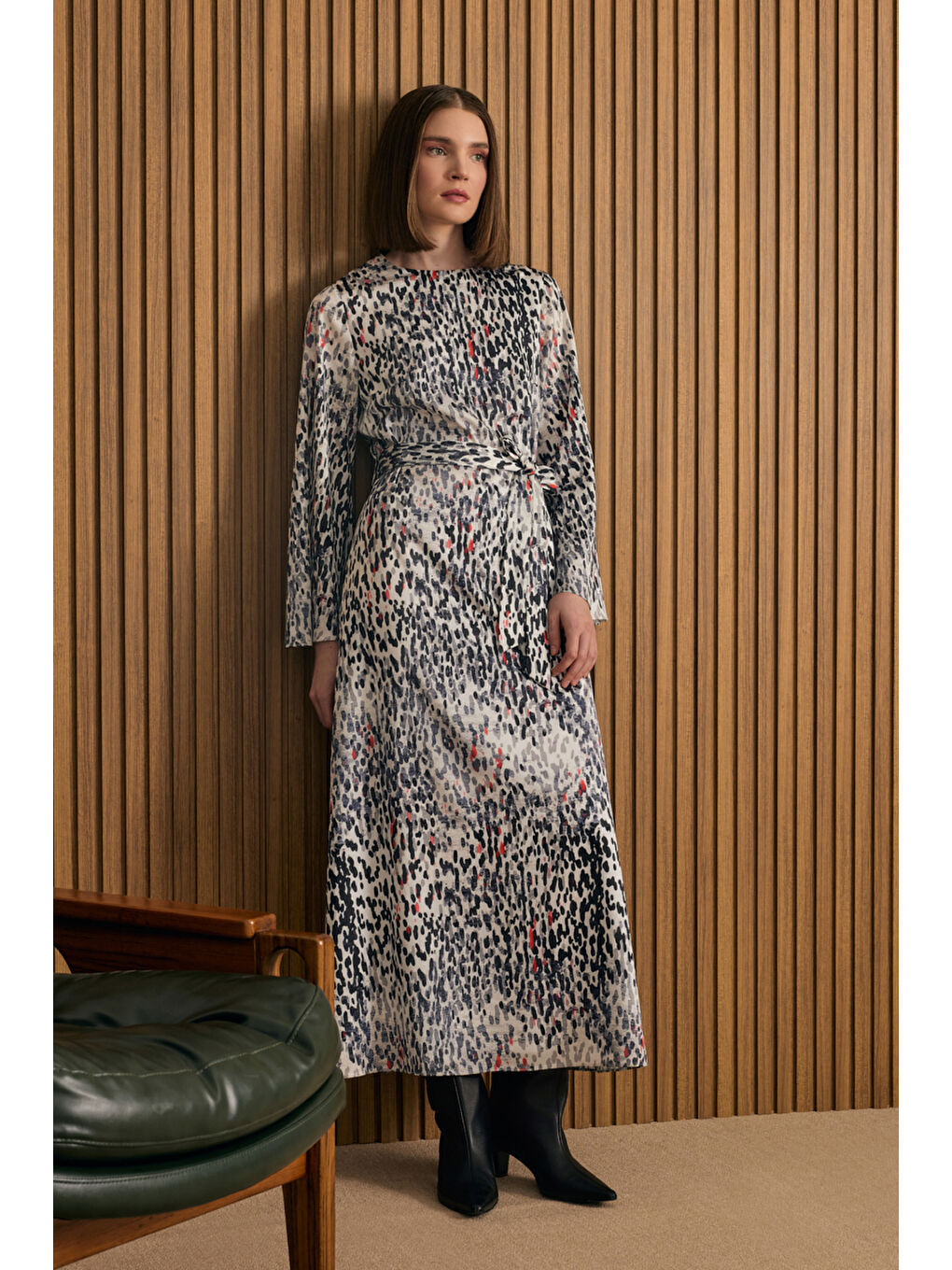 Siyah Leopar Desenli Elbise-2