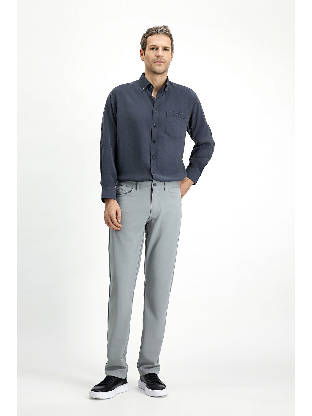 Gri Slim Fit Dar Kesim Kanvas / Chino Pantolon