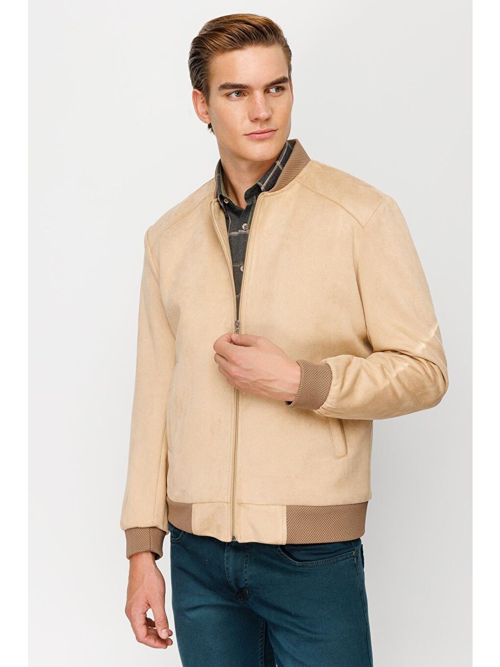 Erkek Bej   Süet Mont-5