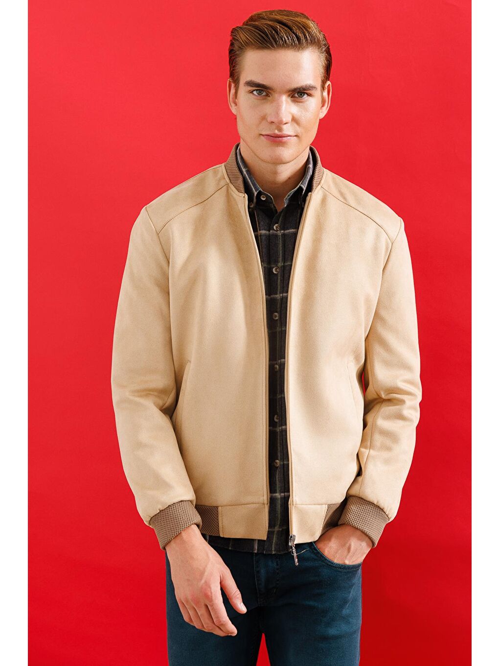 Erkek Bej   Süet Mont-6