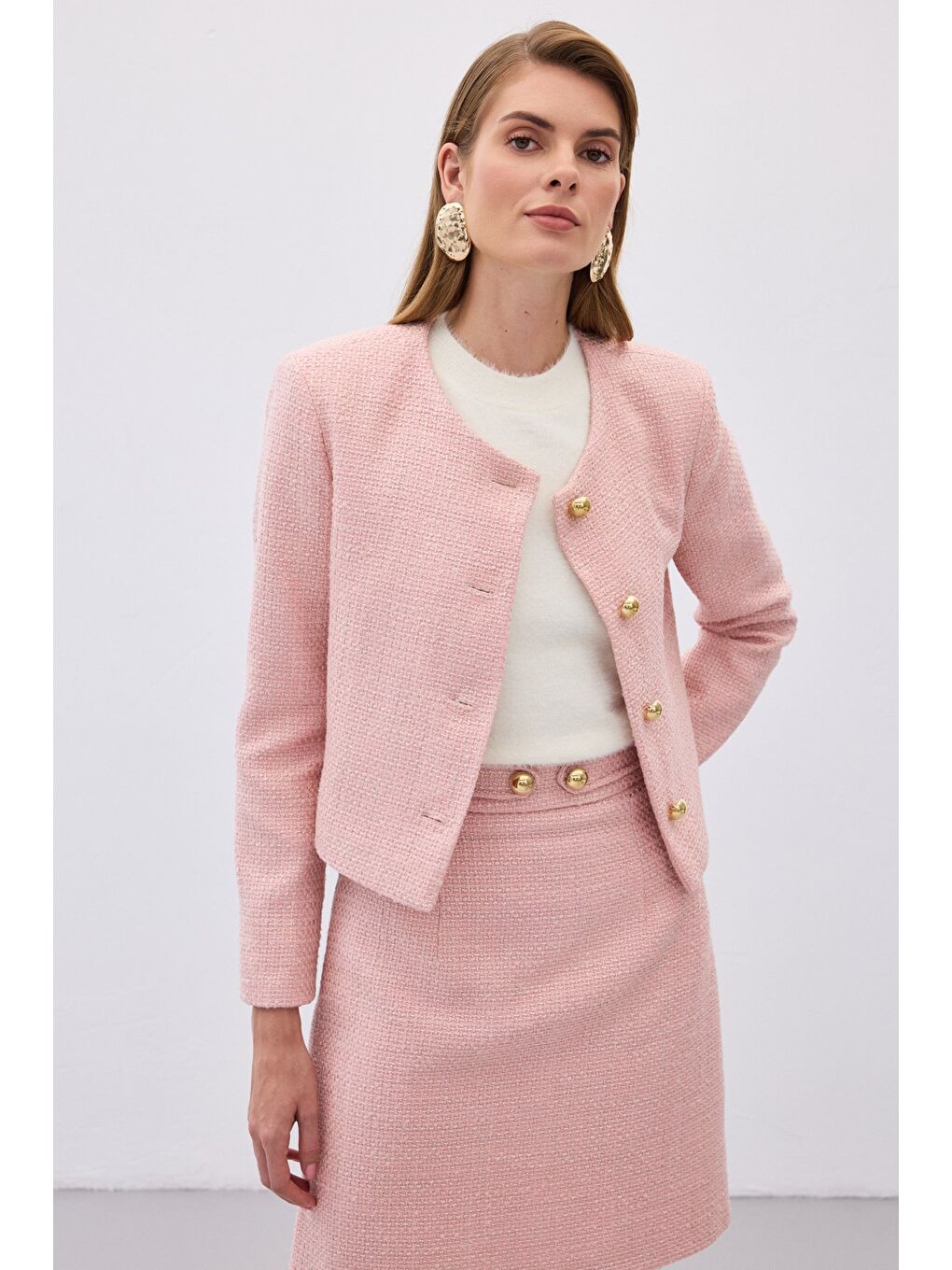 Pembe Kısa Tüvit Ceket - Pudra-1