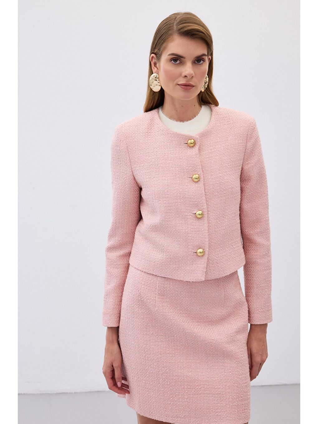 Pembe Kısa Tüvit Ceket - Pudra-2