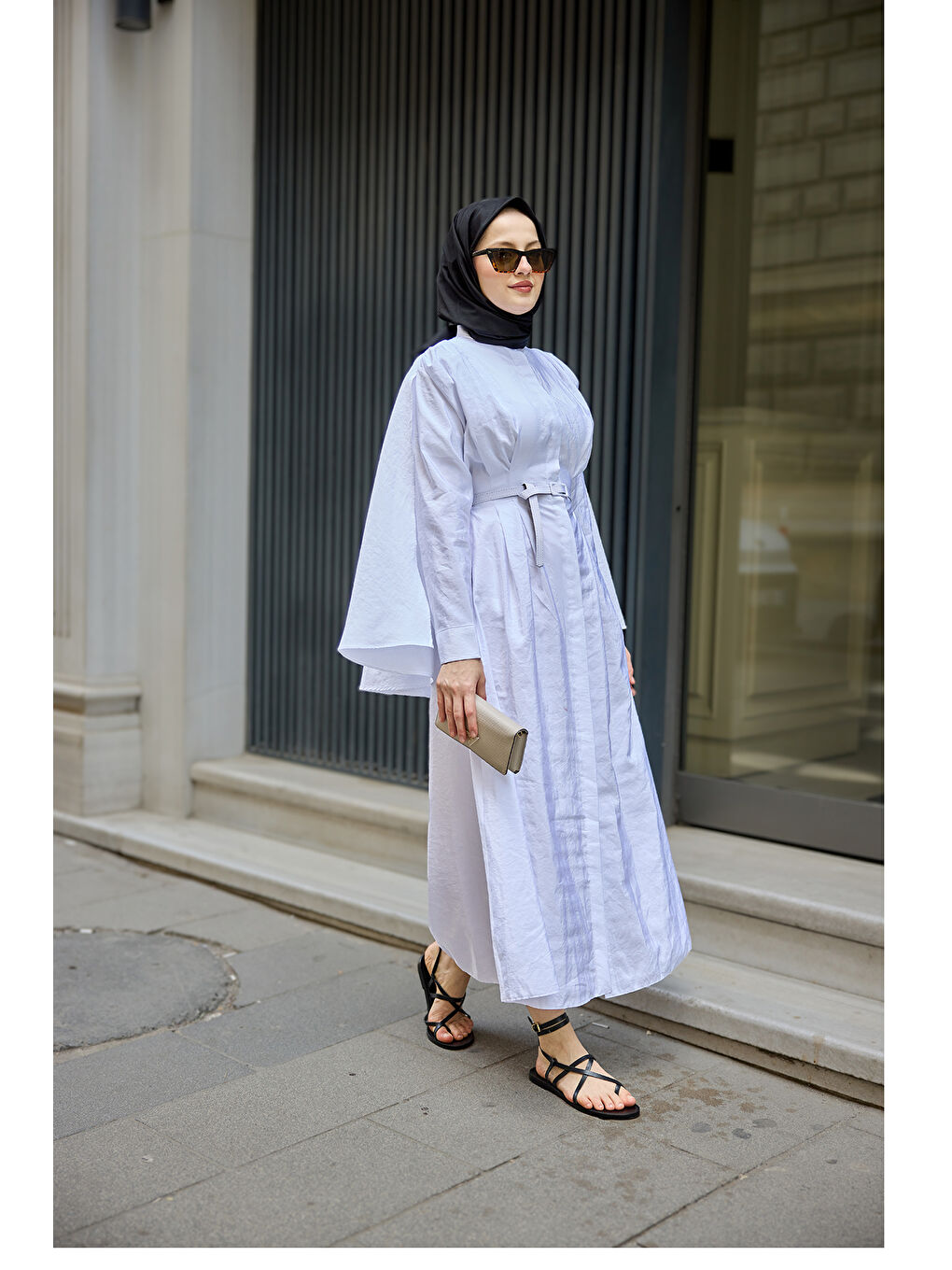 Kadın Pelerinli Elbise Beyaz-2