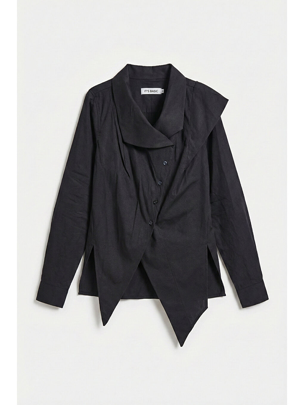 Kadın Siyah Renk Regular Fit Özel Yaka Detaylı Tasarım Gömlek-2