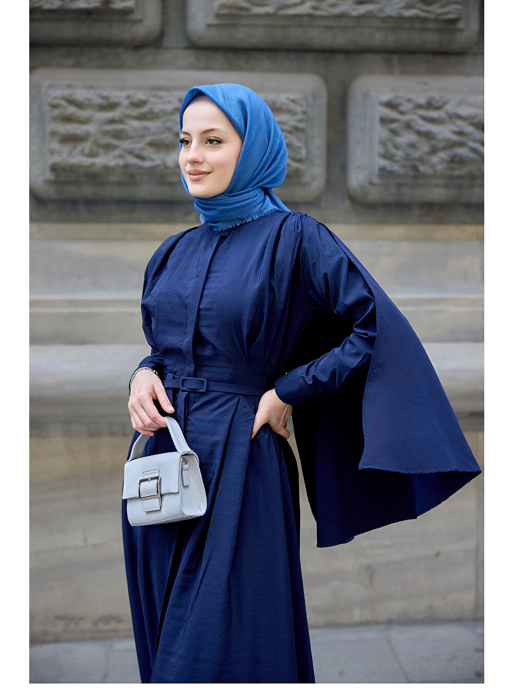 Kadın Pelerinli Elbise Lacivert-3