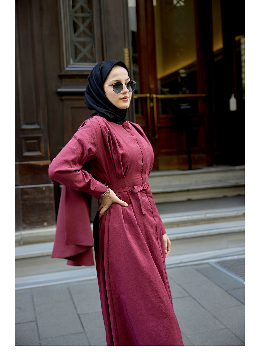 Kadın Pelerinli Elbise Bordo-2