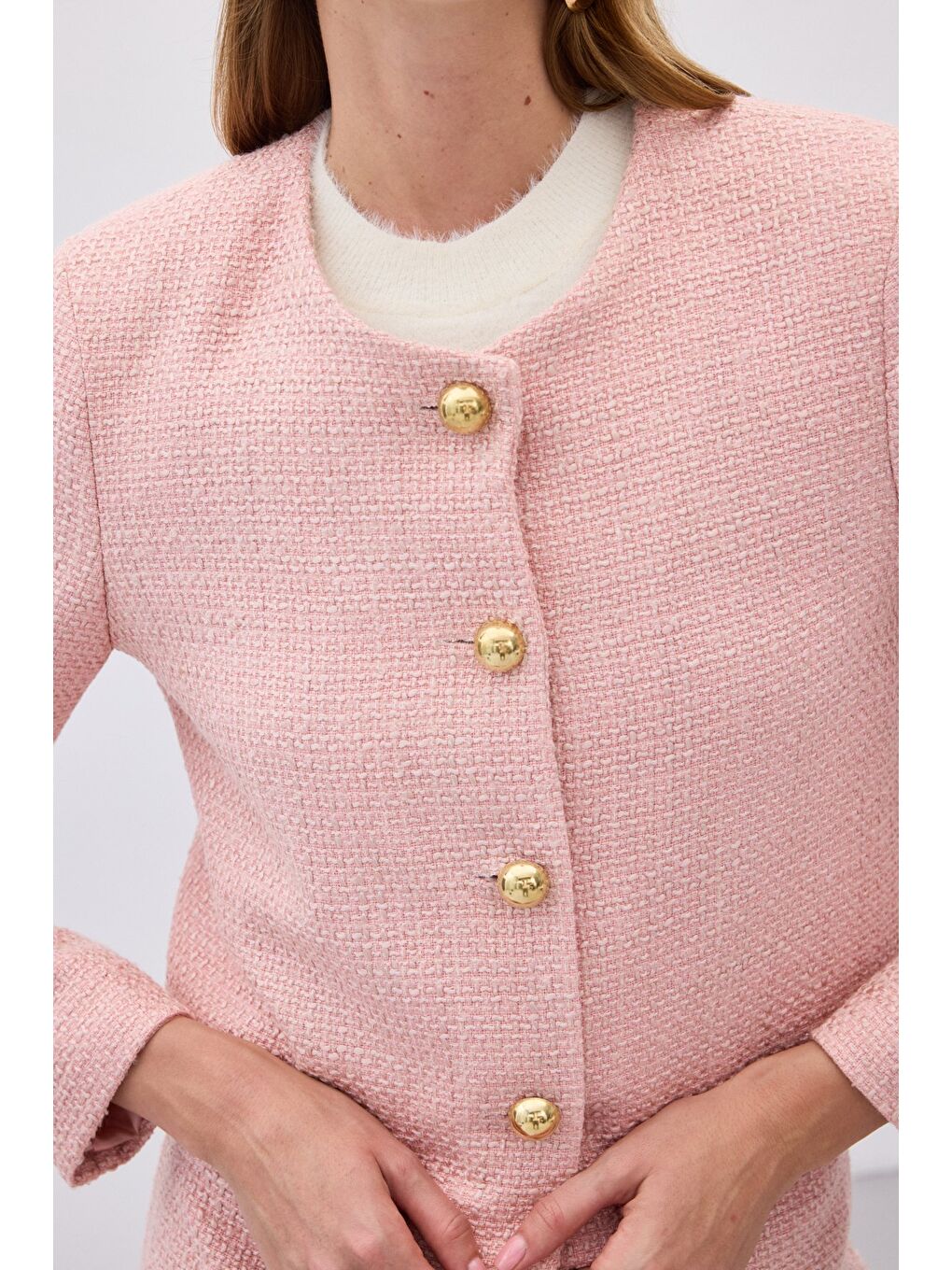 Pembe Kısa Tüvit Ceket - Pudra-6