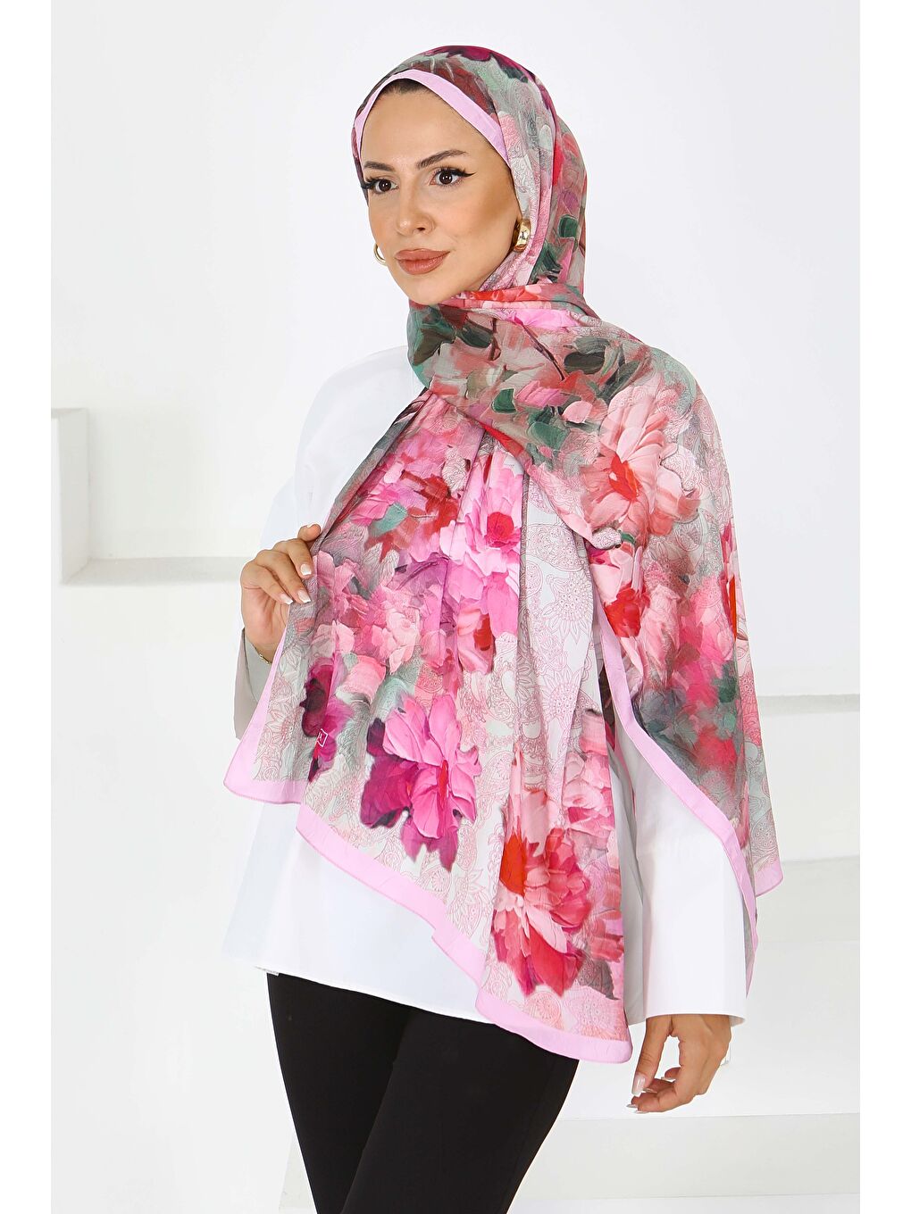 Pembe Bambu Kıraş Şal Pudra - 27617-1