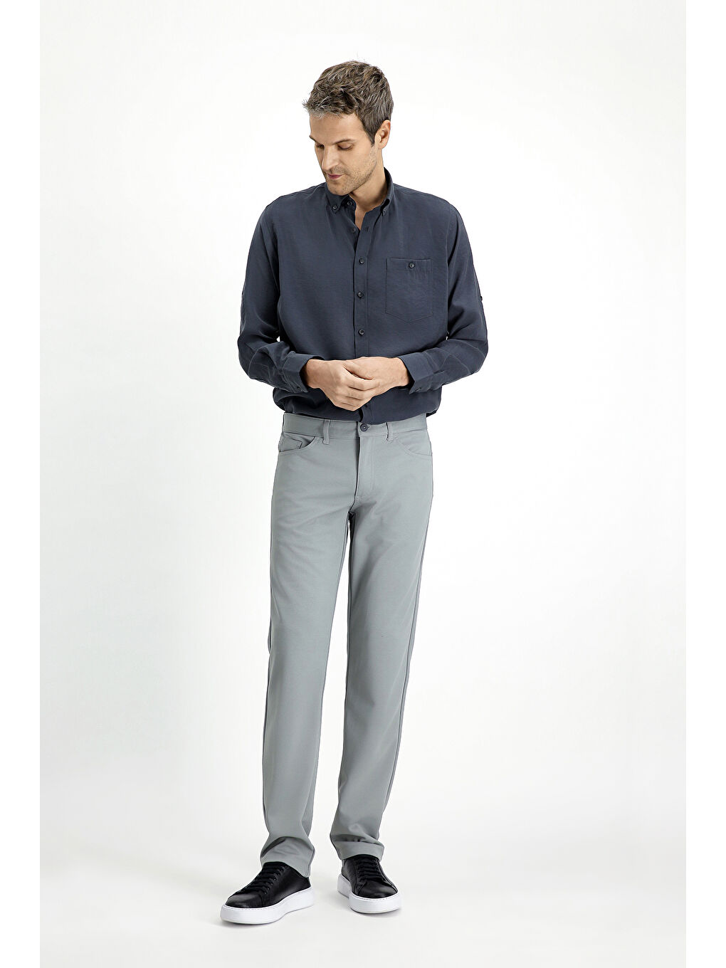 Gri Relaxed Fit Rahat Kesim Kanvas / Chino Pantolon-1