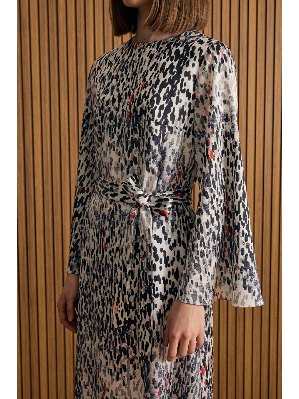 Siyah Leopar Desenli Elbise-5