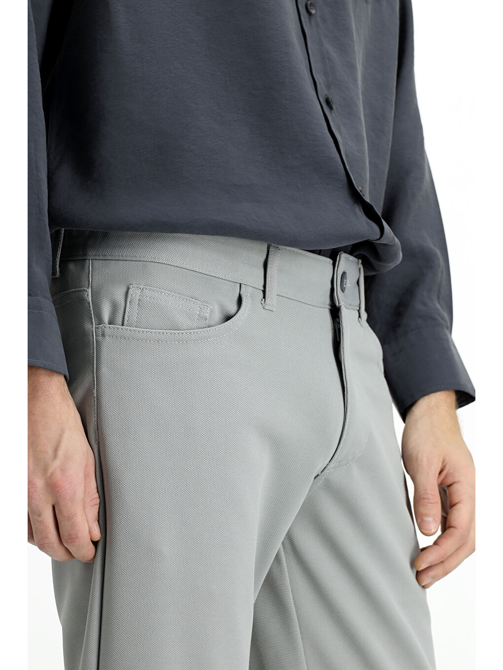 Gri Slim Fit Dar Kesim Kanvas / Chino Pantolon-4