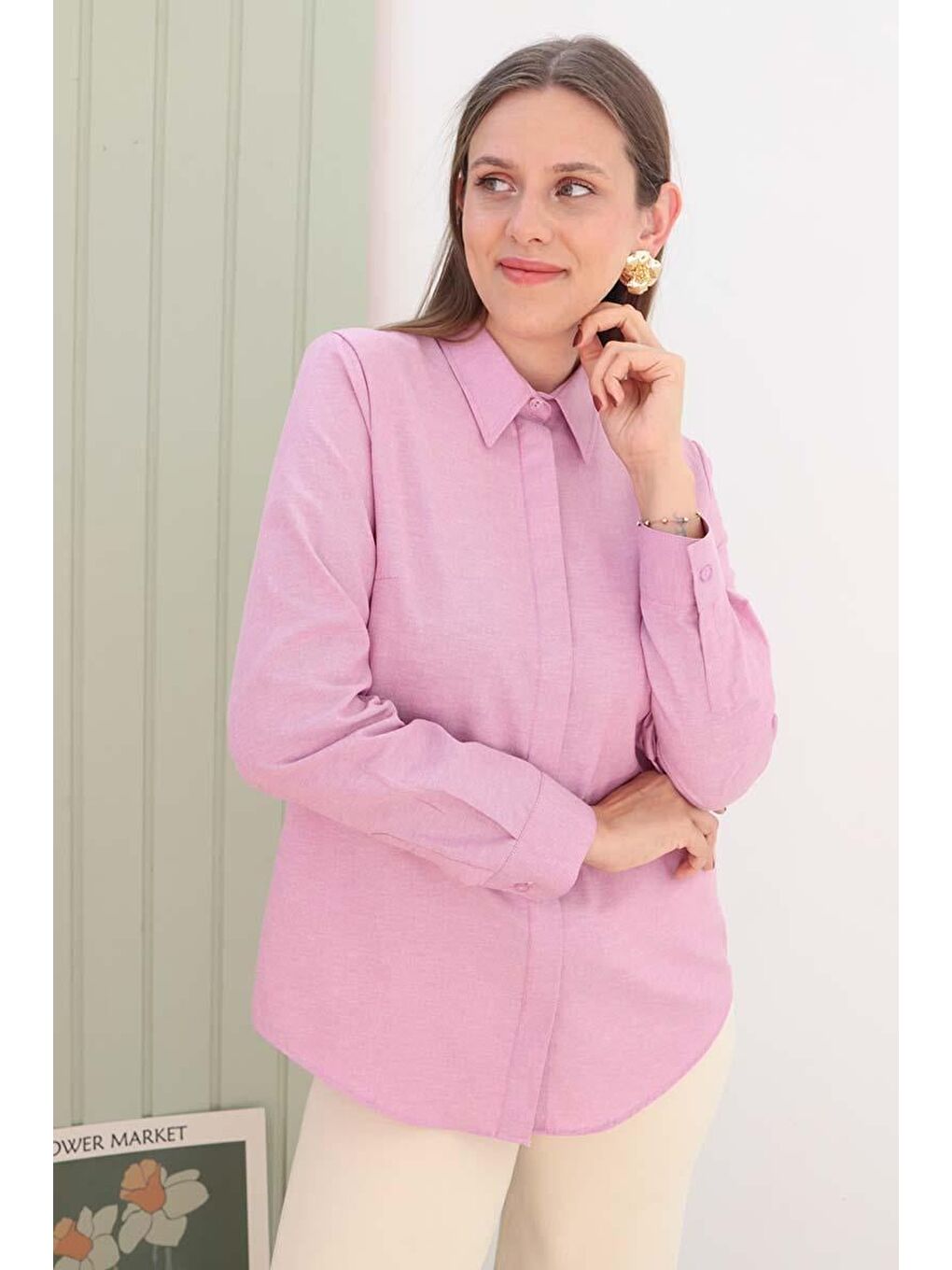 Şeker Pembesi-Basic Gizli Patlı Gömlek