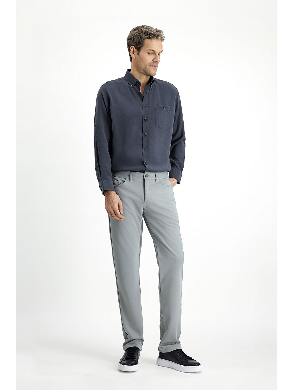 Gri Relaxed Fit Rahat Kesim Kanvas / Chino Pantolon-2