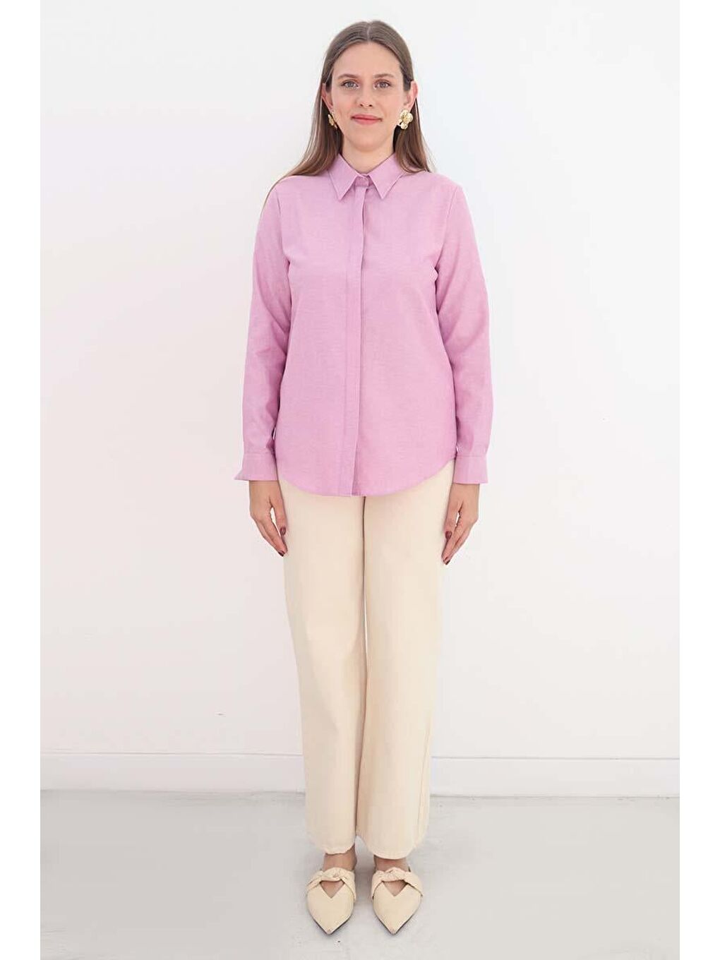 Şeker Pembesi-Basic Gizli Patlı Gömlek-1