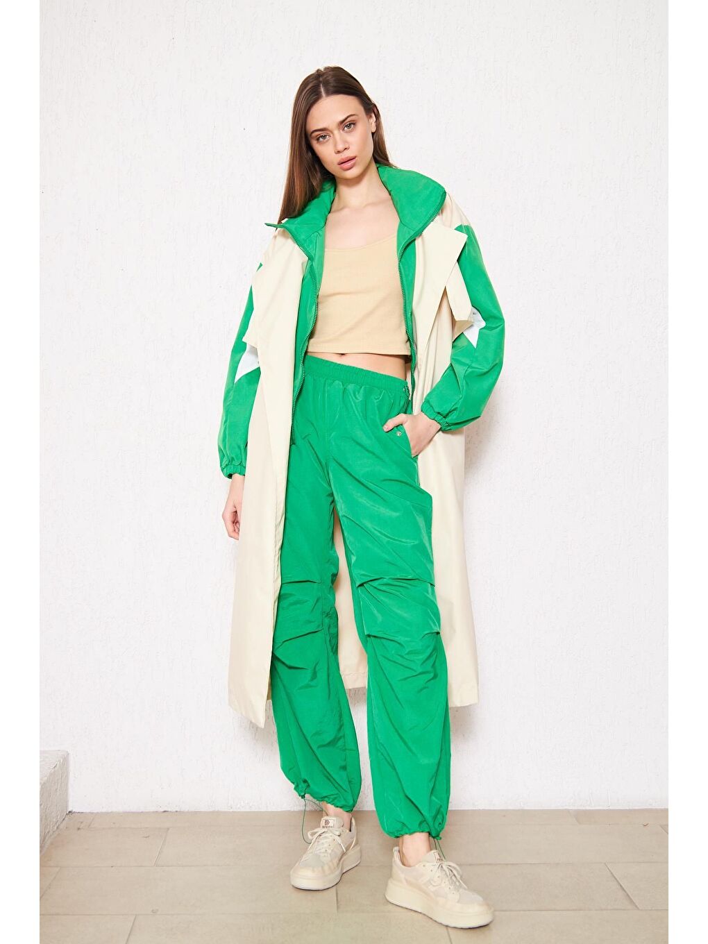 Kadın Bol Beli Lastikli Jogger Yeşil Eşofman Altı-4