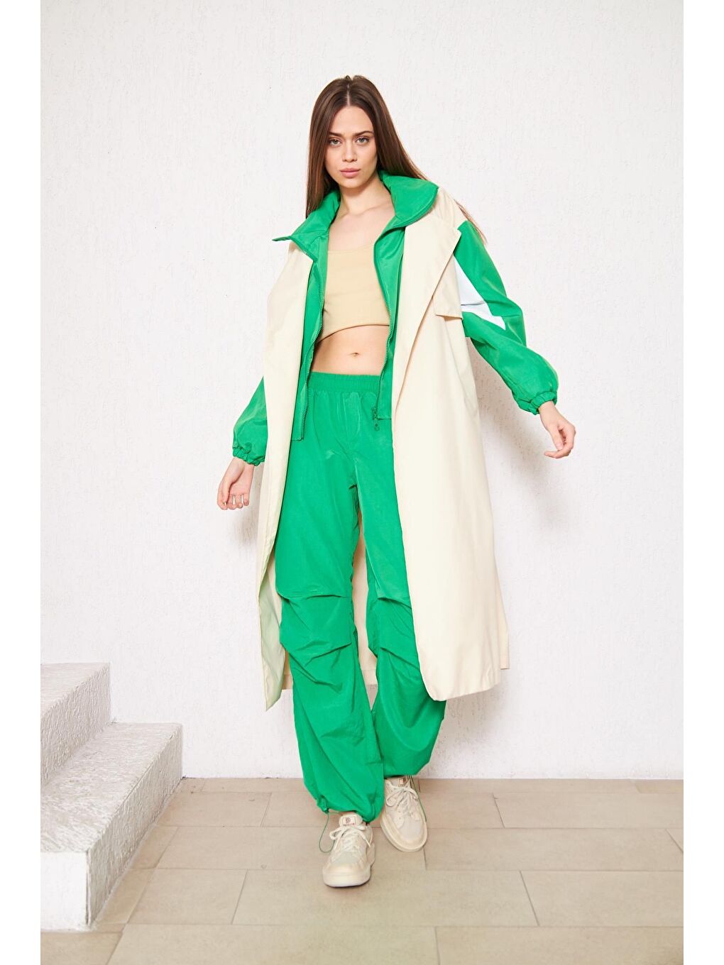 Kadın Bol Beli Lastikli Jogger Yeşil Eşofman Altı-5