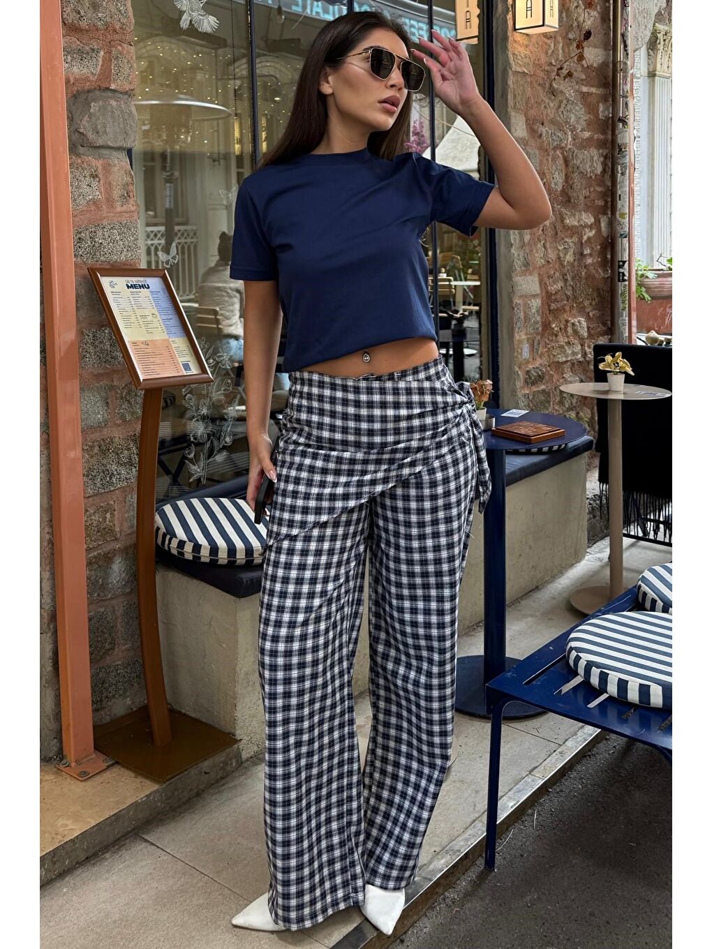 Lacivert Fularlı Ekose Pantolon Mg2734-2