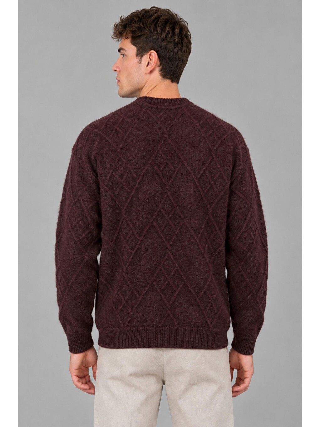 Bordo Çapraz Desen Oversize Kışlık Kazak Dp 17567_10066-5