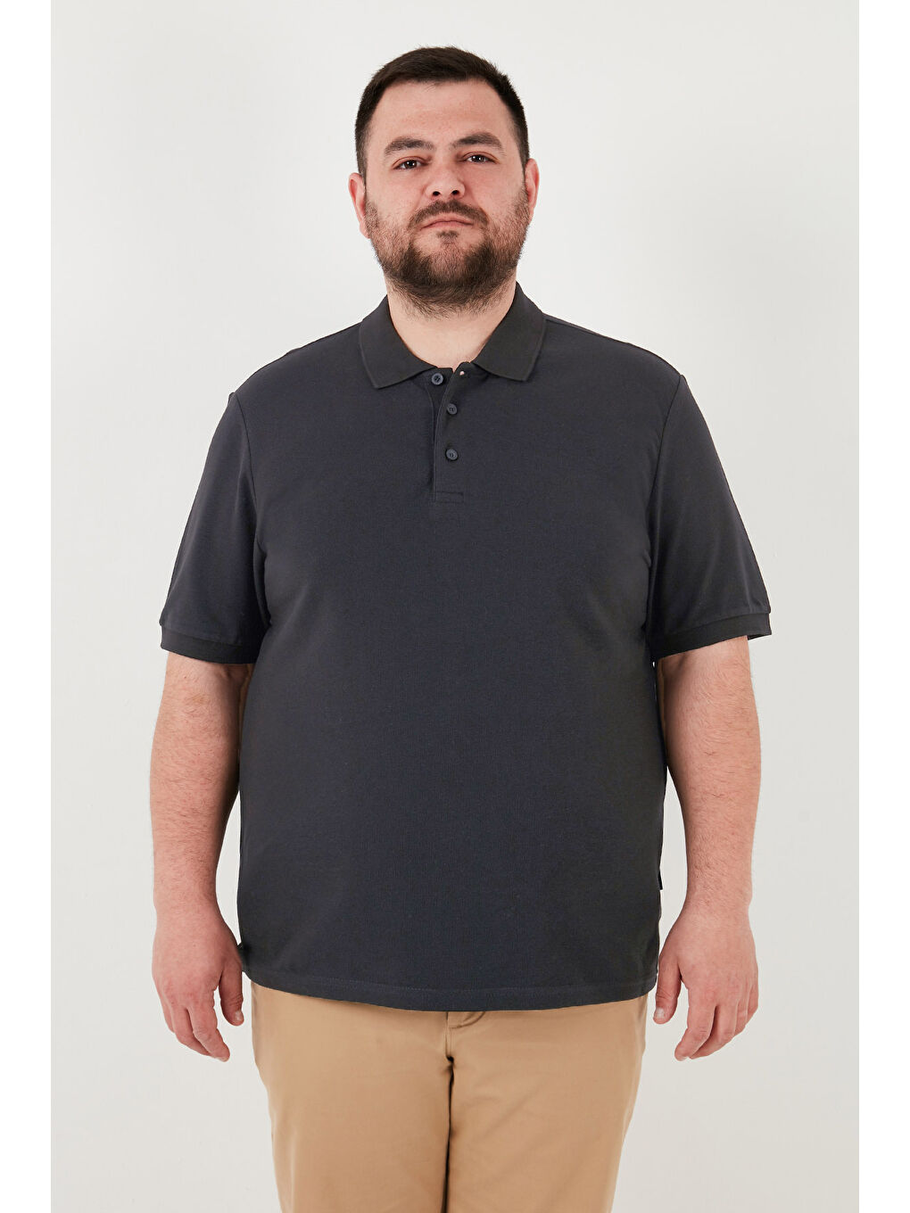 Antrasit Pamuklu Regular Fit Büyük Beden Erkek Polo Yaka %100 Pamuk Tişört 5902127B-1
