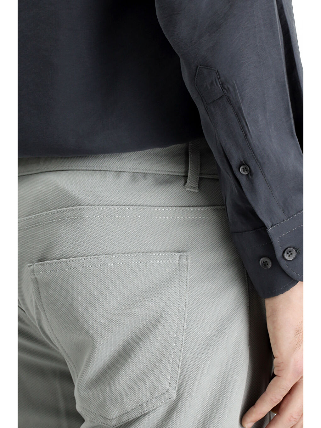 Gri Relaxed Fit Rahat Kesim Kanvas / Chino Pantolon-5