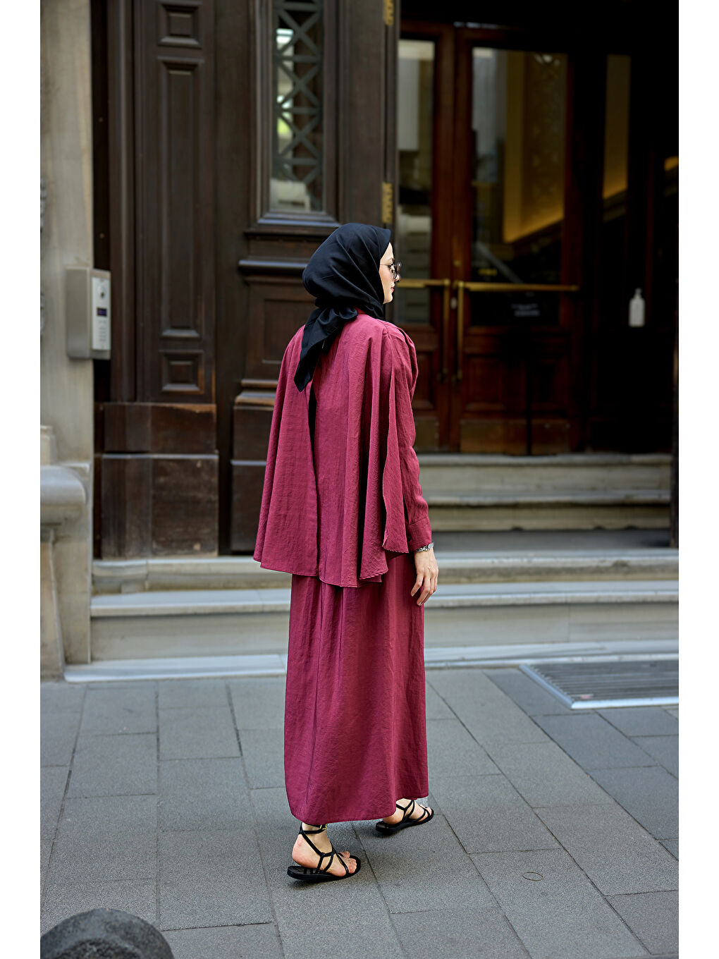 Kadın Pelerinli Elbise Bordo-3