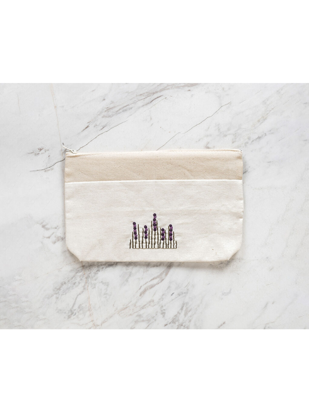 Ham Keten- Beyaz İşlemeli Bez Çanta