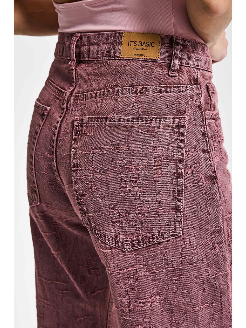 Pembe Kadın Gül Kurusu Renk 6s6-98 Flare Fit Özel Kumaş Tasarım Denim Jean-2