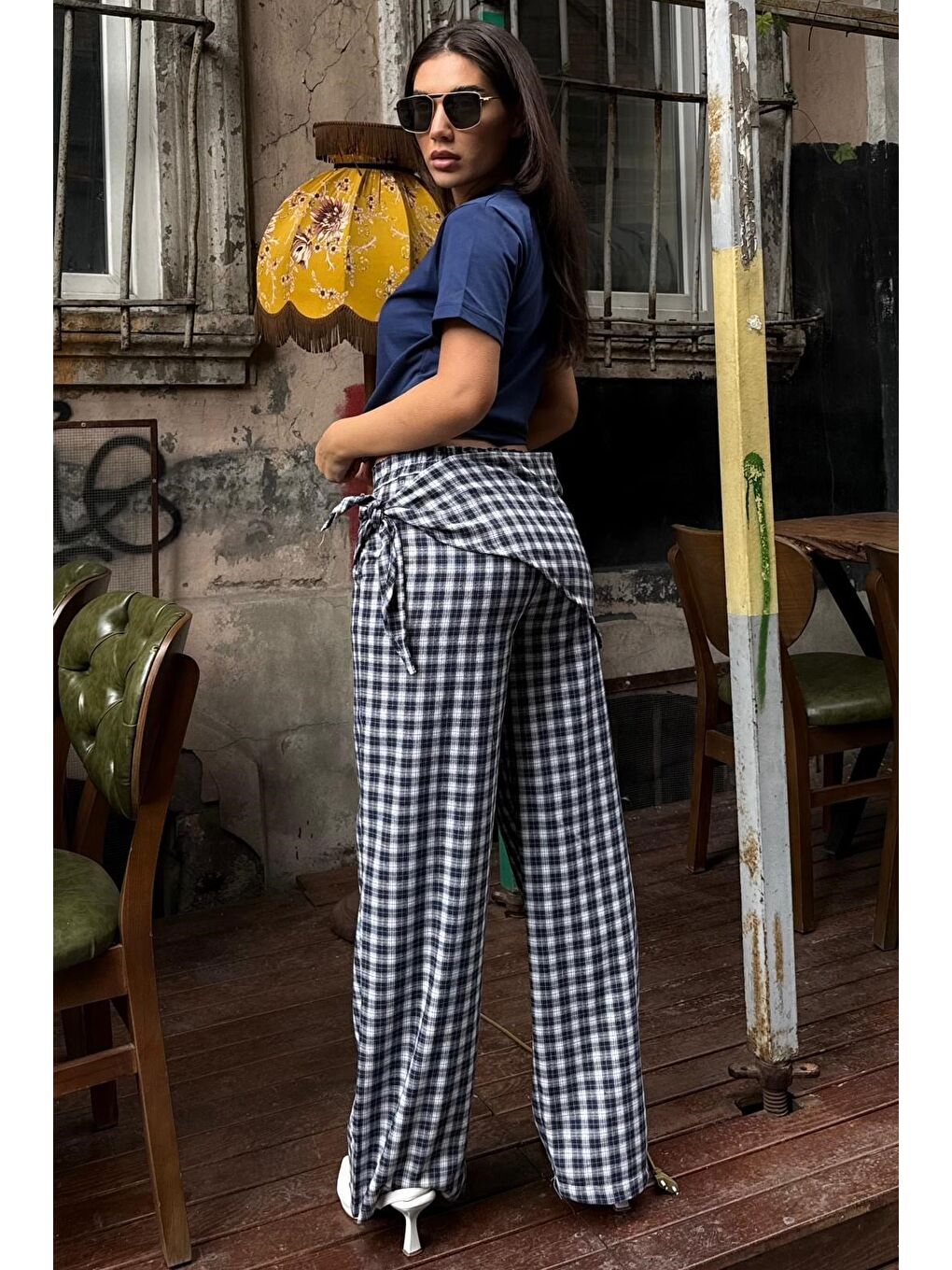 Lacivert Fularlı Ekose Pantolon Mg2734-3