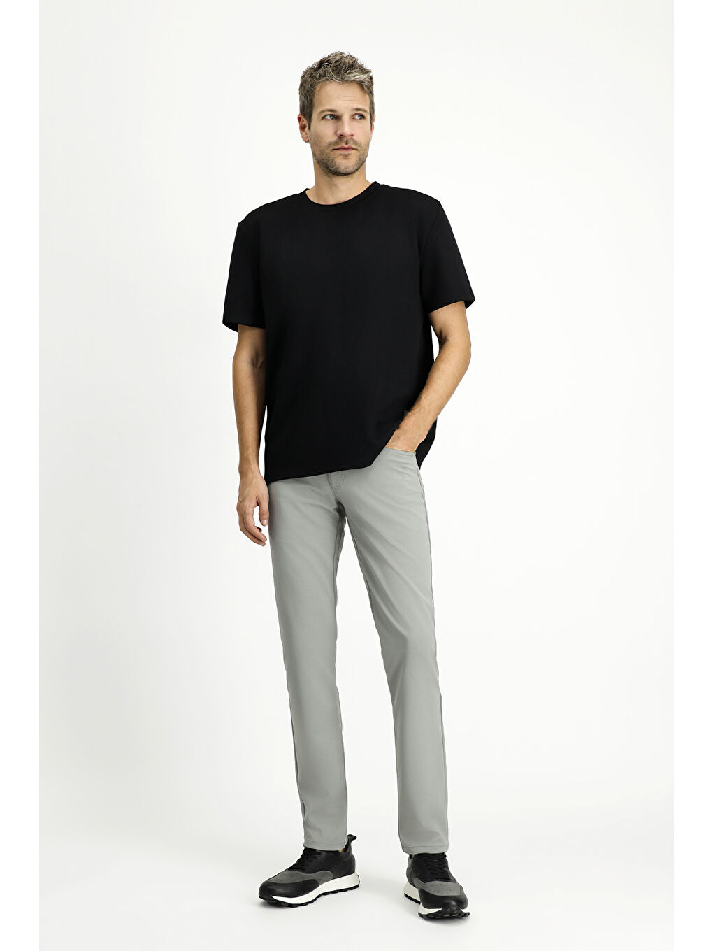 Gri Relaxed Fit Rahat Kesim Kanvas / Chino Pantolon-6