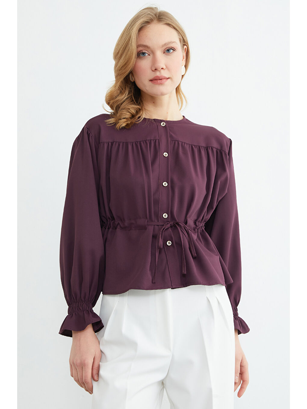 Mürdüm Önü Bağlamalı Kolu Gipeli Salaş Gömlek