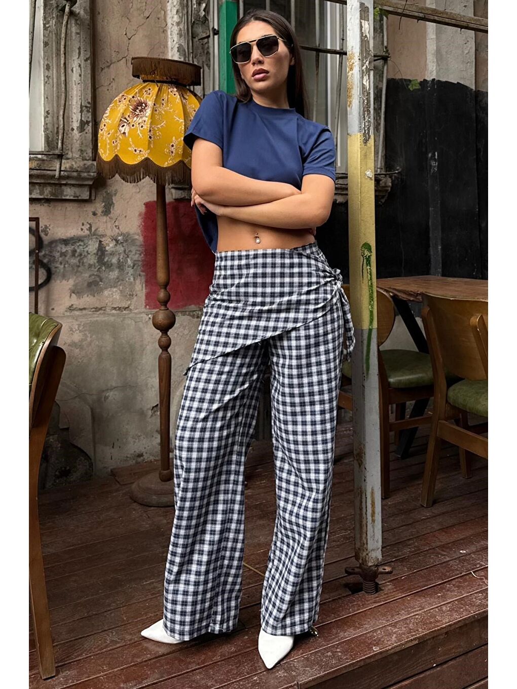 Lacivert Fularlı Ekose Pantolon Mg2734-4