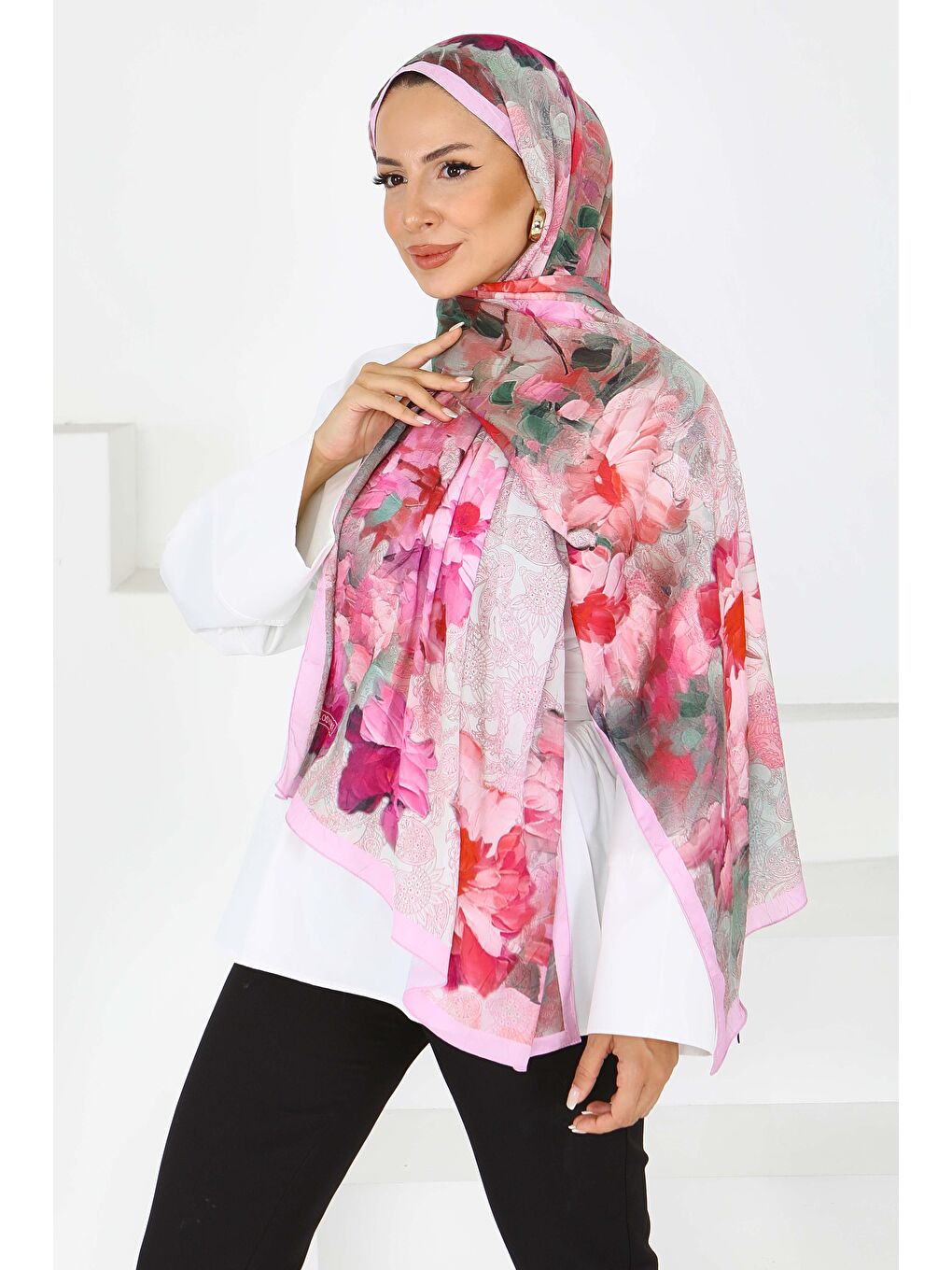 Pembe Bambu Kıraş Şal Pudra - 27617-3