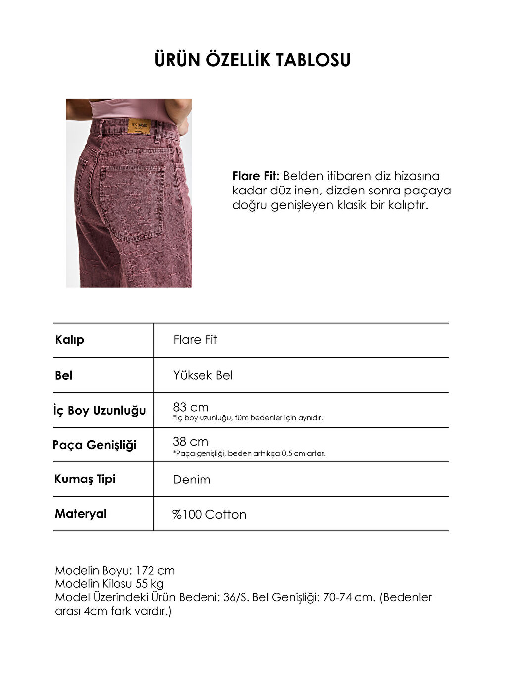 Pembe Kadın Gül Kurusu Renk 6s6-98 Flare Fit Özel Kumaş Tasarım Denim Jean-3