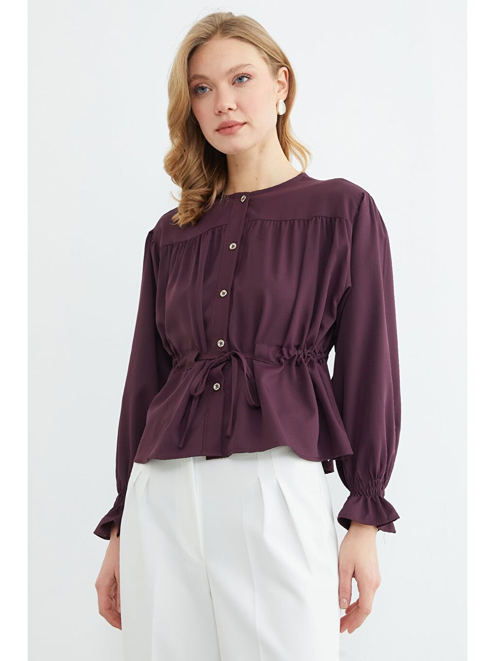 Mürdüm Önü Bağlamalı Kolu Gipeli Salaş Gömlek-1