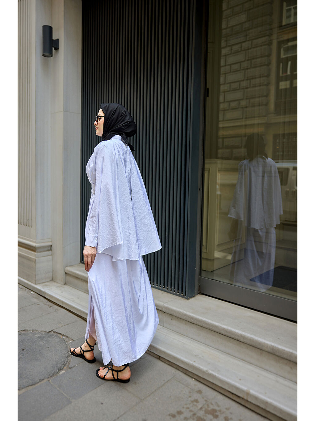 Kadın Pelerinli Elbise Beyaz-4