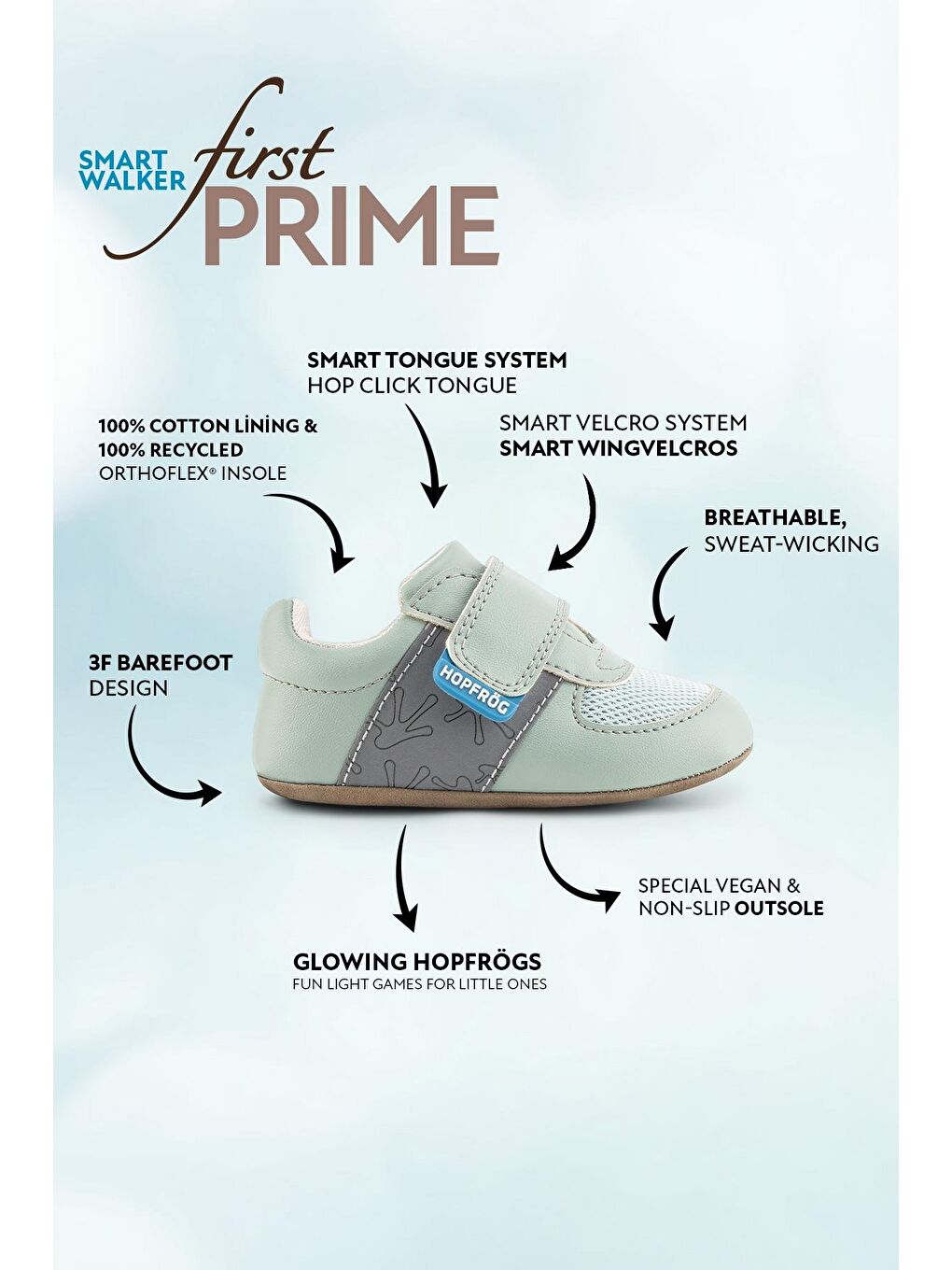 Hopfrög Smart Walker First Prime Havalı Yeşil Barefoot İlk Adım Bebek Ayakkabı - 1