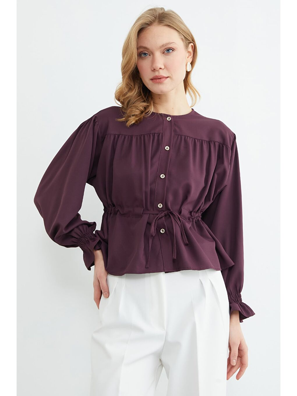 Mürdüm Önü Bağlamalı Kolu Gipeli Salaş Gömlek-2