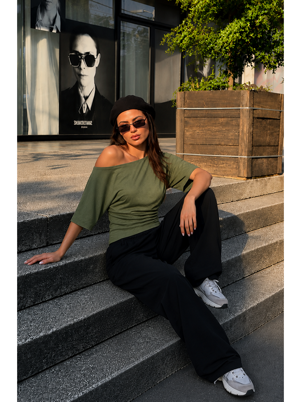 Kadın Günlük Casual Dar Haki Crop Bluz-2