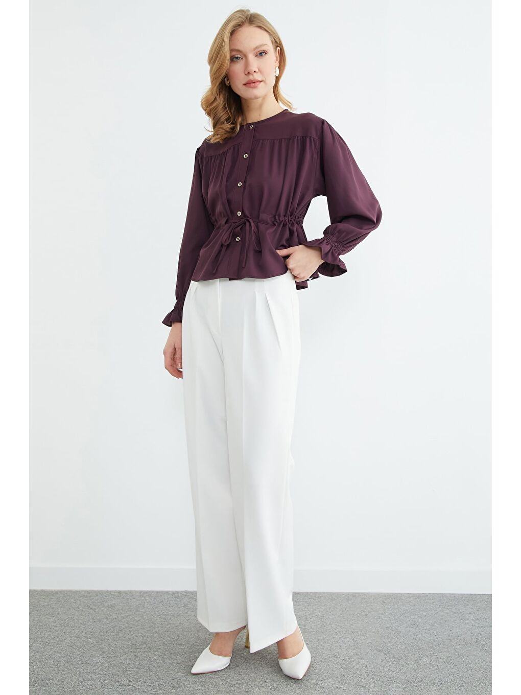 Mürdüm Önü Bağlamalı Kolu Gipeli Salaş Gömlek-3